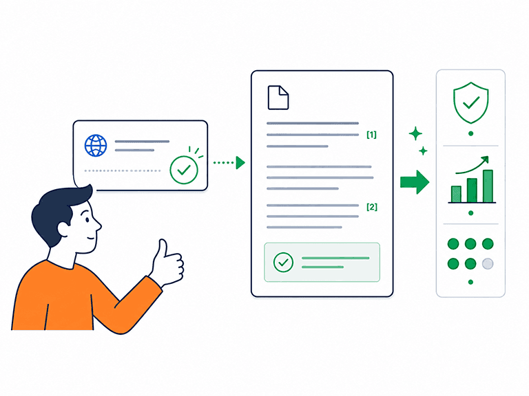 Confirming a source marks the claim as verified in the document and lifts its trust score