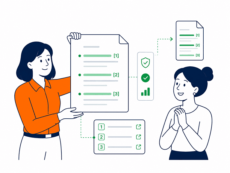 A product lead presenting a document where every claim carries a citation, and a colleague accepting it without challenge