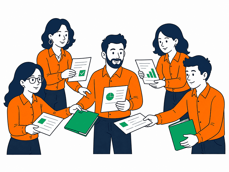Five product leads reviewing plan phase documents which include clear guidance on why it matters, what good looks like and who needs to approve it