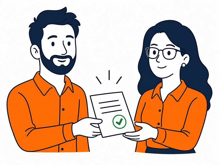A product owner handing the head of product a completed document that was drafted by gensudo using data gathered during discovery