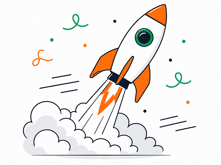 A rocket launching, representing SaaS startups scaling from seed to Series B